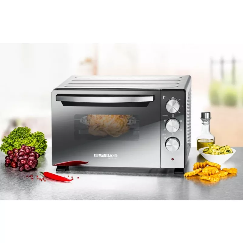Mini-Backofen Rommelsbacher BGS 1400, 18 L, 230 °C, 5 Heizarten, Drehspieß, silber/schwarz