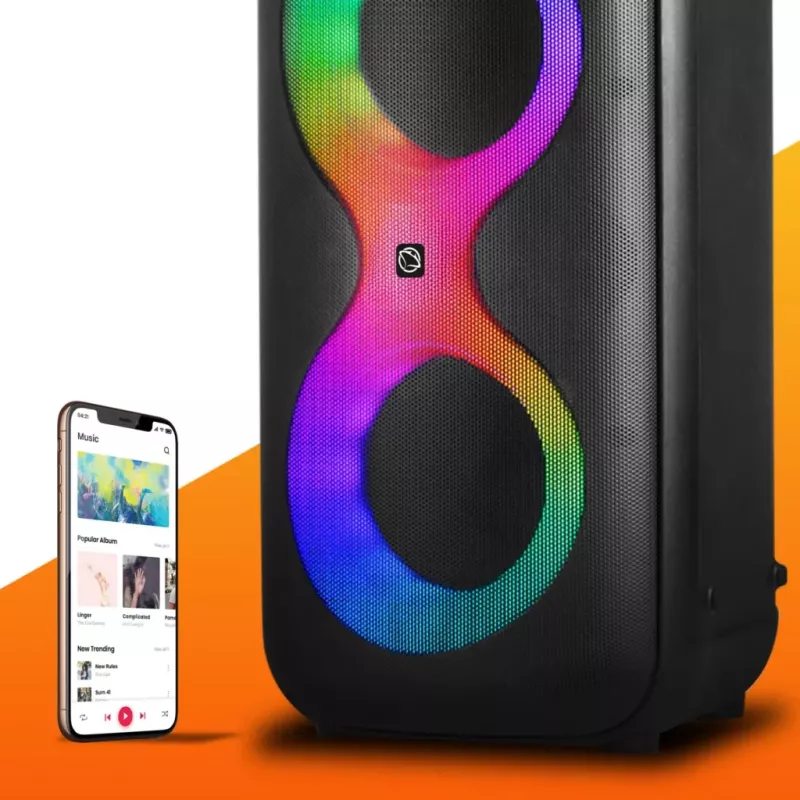 Tragbares Musikcenter MANTA SPK0401B100 Bluetooth-Lautsprecher, 100 W Spitzenleistung, UKW-Radio, Karaoke, eingebauter Akku, X-BASS