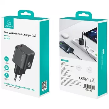 Ladegerät usams USA001627 20W 1×USB‑C mit USB‑C Kabel — Schnellladeadapter für Telefone und Tablets