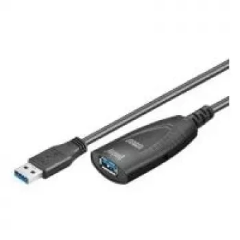 Goobay 95727 aktives USB-3.0-Verlängerungskabel, USB-A-Stecker auf USB-A-Buchse, 5 m, Schwarz