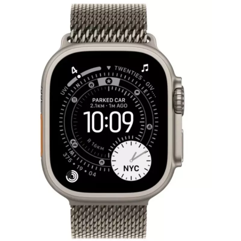 Smartwatch Apple Watch Ultra 3 GPS + Cellular 49 mm Titangehäuse Natur mit Titan Milanaise-Armband Natur — 64 GB, OLED, 422×514, wasserdicht bis 100 m, Groß