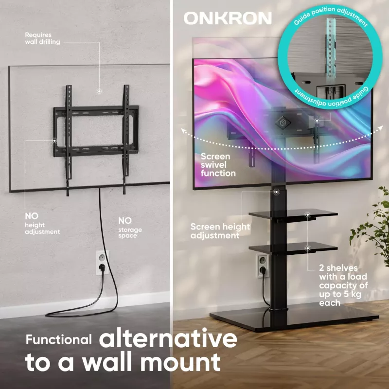 TV-Standfuß ONKRON TS5550-B für 32–65 Zoll (81,3–165,1 cm), max. Belastung 30 kg, VESA 100x100–600x400, Höhe 880–1080 mm, schwenkbar ±25°