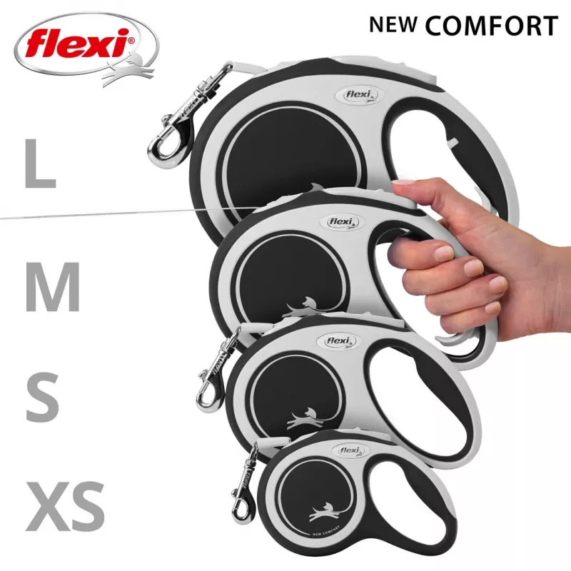 Flexi neu COMFORT 8 m Schwarz, graue Hunde-Rollleine