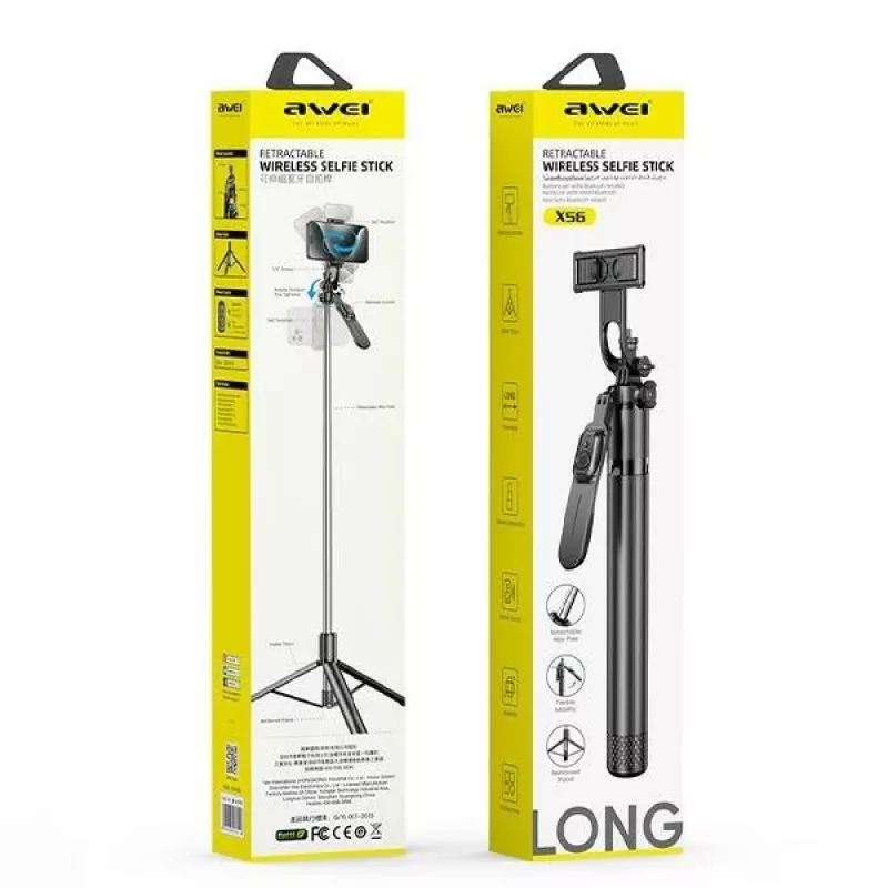 Selfie-Stick Awei X56 Aluminium schwarz – ausziehbarer Handgriff für Smartphones