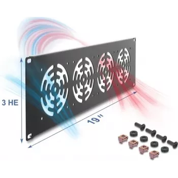 Abdeckplatte DELOCK 67417 — Metall-Rack-Zubehör mit 4 integrierten Lüftern, dunkelgrau