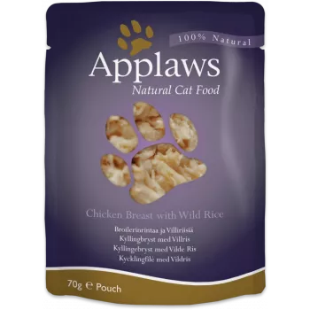 Nassfutter für Katzen Applaws Hühnerbrust mit Wildreis in Brühe 70 g Beutel, ausgewachsene Katzen, 16% Protein, 80% Feuchtigkeit