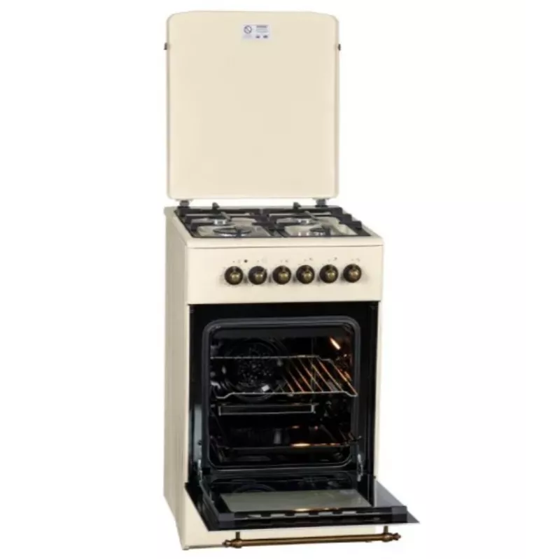 Gas-Elektroherd MPM MPM-56-KRM-14, 56 cm, 4 Gasbrenner, Elektrobackofen, creme