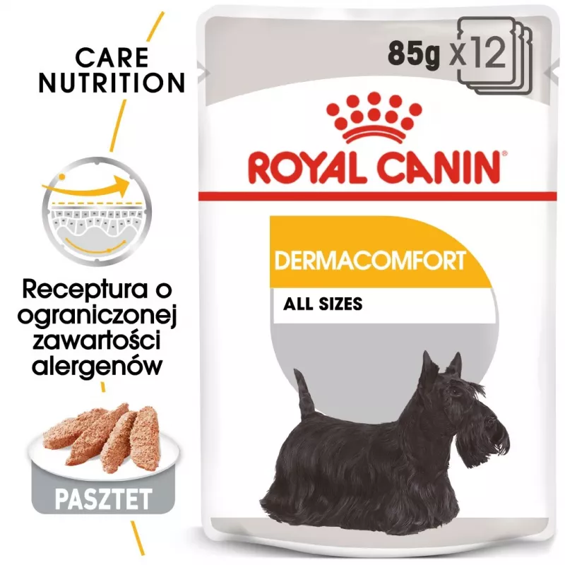 Royal Canin Dermacomfort Adult 85 g Beutel – Nassfutter für Hunde mit empfindlicher Haut, Geflügelgeschmack, 78 % Feuchtigkeit