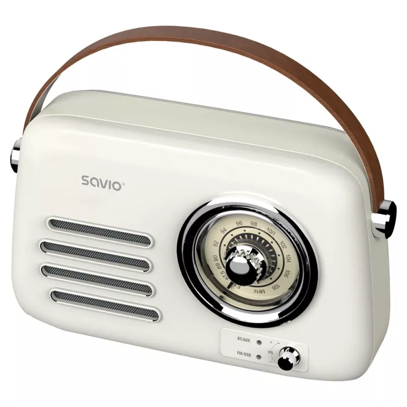 Tragbares Radio SAVIO RS-02 — analoger FM-Tuner, Bluetooth 5.3, USB-Stromversorgung, 3 W, weiß