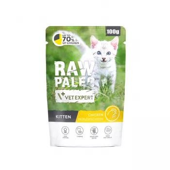 Nassfutter für Katzen VETEXPERT Raw Paleo Kitten Chicken 100 g — Alleinfuttermittel für Kätzchen, 80% Feuchtigkeit, 10,2% Protein
