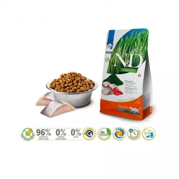 Trockenfutter für Katzen Farmina N&D Spirulina Hering 1,5 kg — getreidefrei, 44 % Protein, 20 % Fett