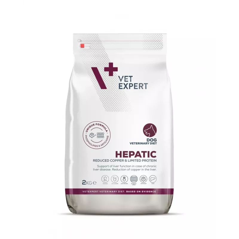 Trockenfutter für Hunde VETEXPERT Veterinary Diet Hepatic 2 kg — therapeutische Leberunterstützung, 17,5 % Protein, 11,5 % Fett