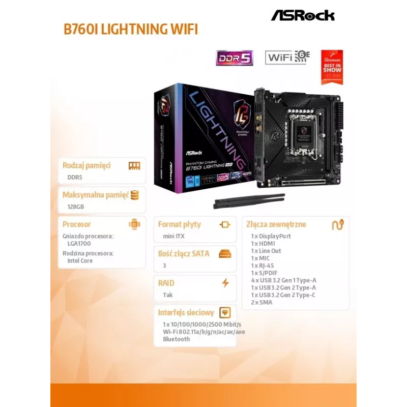 ASRock B760I Lightning WiFi DDR5 Mini-ITX LGA1700 Motherboard