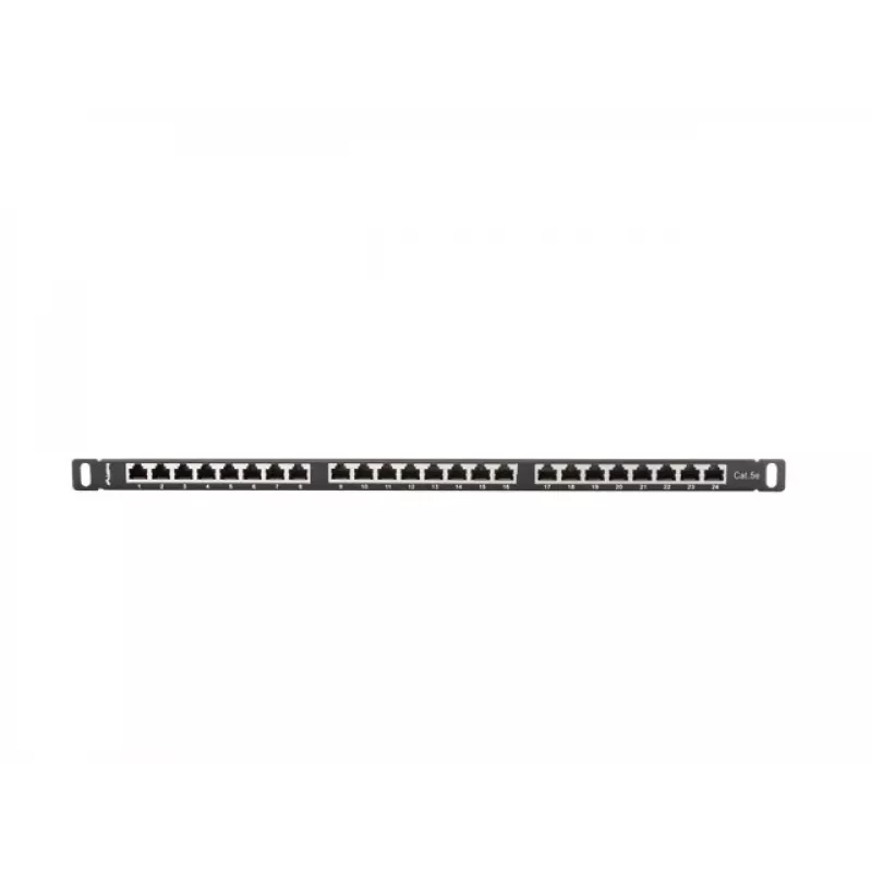 Patchpanel LANBERG PPS5-0024-B 24-Port CAT5e, Metall, 0,5 U, 445×99×22,3 mm, schwarz