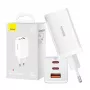 Wandladegerät Baseus GaN5 Pro 65W — USB + 2×USB-C (QC3.0, PD3.0) mit 1m USB-C-Kabel, weiß
