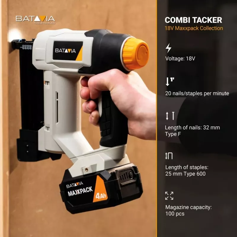 Batavia B.V. 18V Combi-Tacker (Werkzeug allein) — kabellos 18 V, Akku und Ladegerät nicht im Lieferumfang