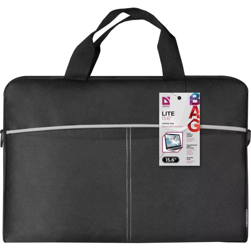 Laptoptasche DEFENDER Lite 39,6 cm (15,6 Zoll) Schwarz/Grau, Polyester, Reißverschluss, Tragegriff, abnehmbarer Schultergurt