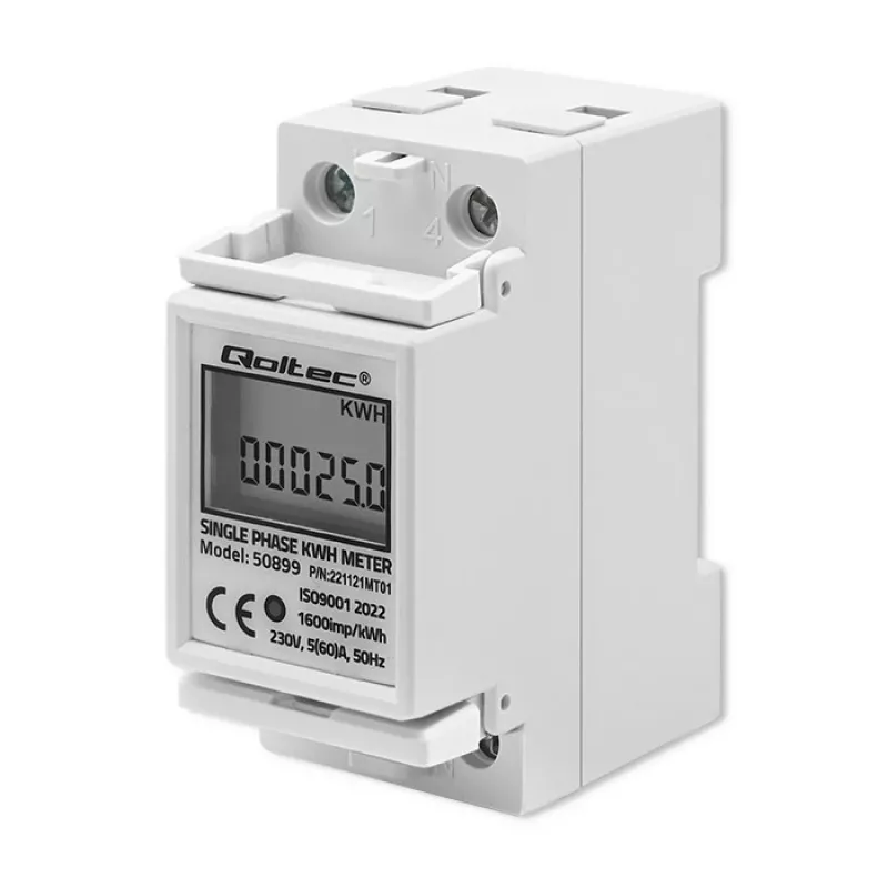 Einphasen-Energieverbrauchszähler QOLTEC 50899 230 V 50 Hz, 5(60)A, Klasse 1.0, LCD