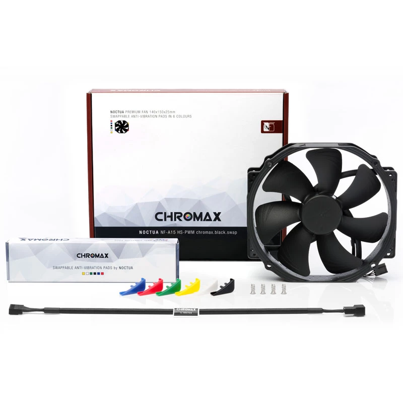 Computergehäuselüfter Noctua NF-A15 HS-PWM chromax.Schwarz.swap 150 mm, PWM, 300–1500 RPM, 140.2 m³/h, 24.6 dB