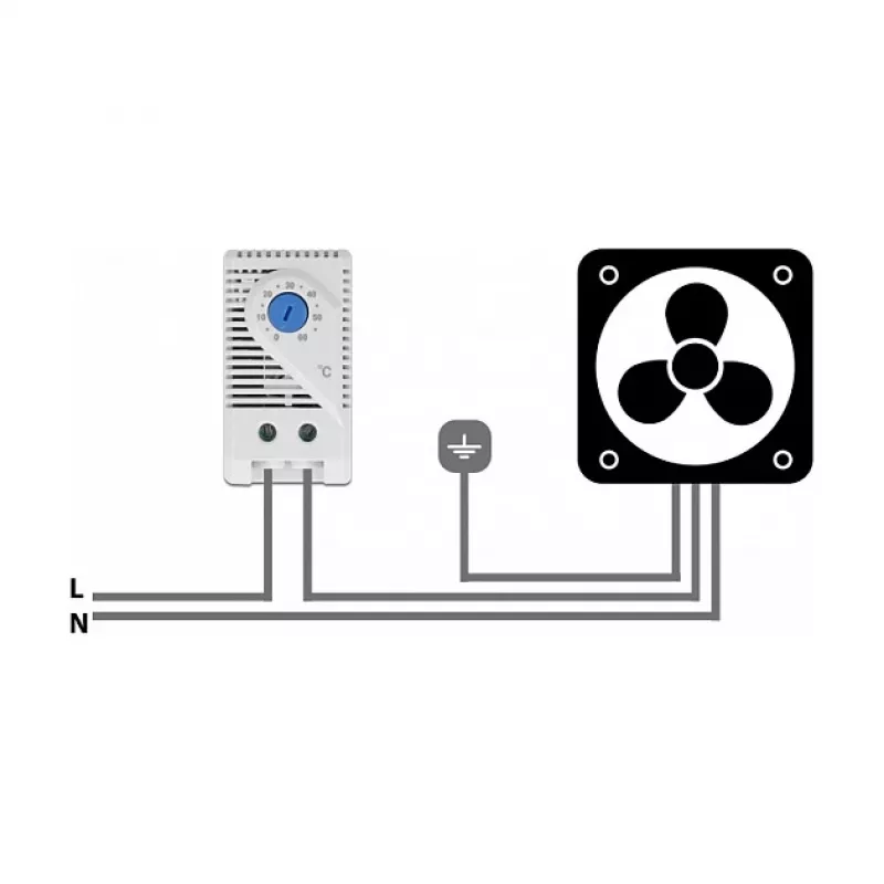 Thermostat DELOCK 66823, Kunststoffgehäuse IP20, 30 W, 250 V, 10 A, 43×60×33 mm, blau/grau