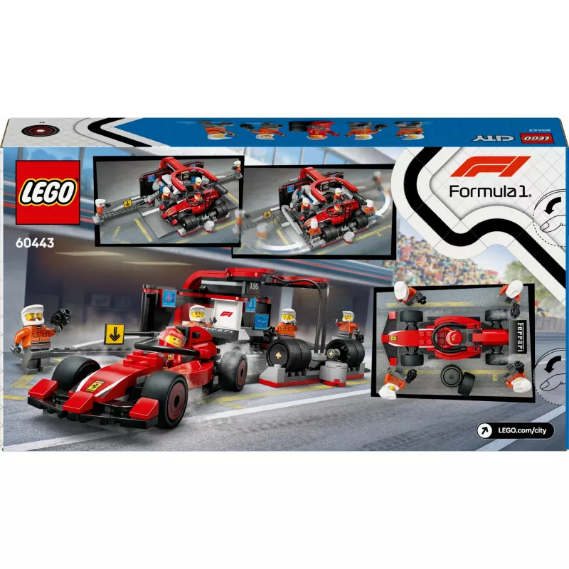LEGO City F1-Boxenstopp-Set 60443 – Ferrari F1-Auto, 322 Teile, 5 Minifiguren, Alter 6+
