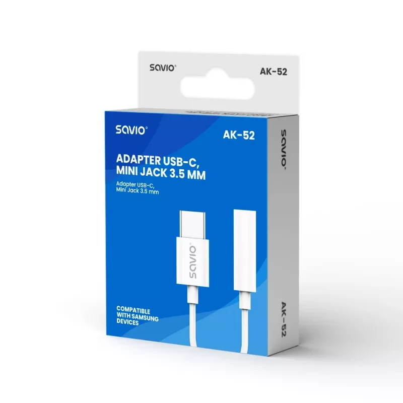 USB Typ 3.1 C (M) – Klinke 3,5mm (F) Audio-Adapter Weiß SAVIO AK-52
