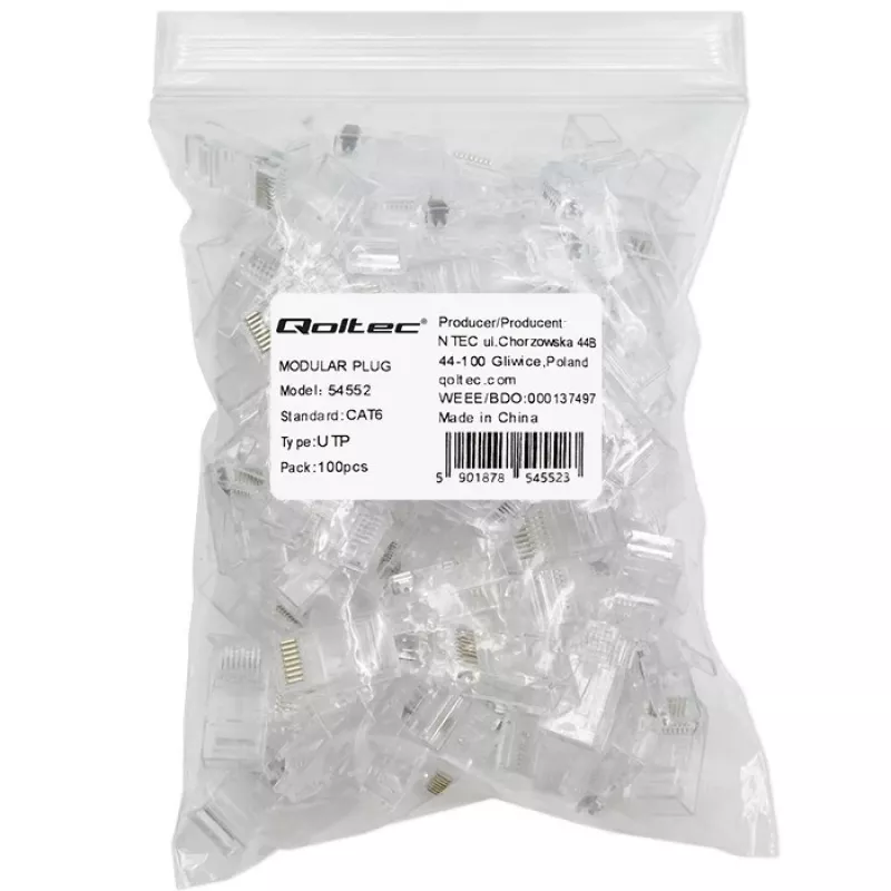 Modularer RJ45-Stecker QOLTEC 54552 CAT6 UTP, 100er-Pack