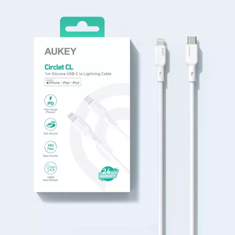CB-SCL2 Weißes Silikonkabel Lightning-USB-C USB Power Delivery USB-PD