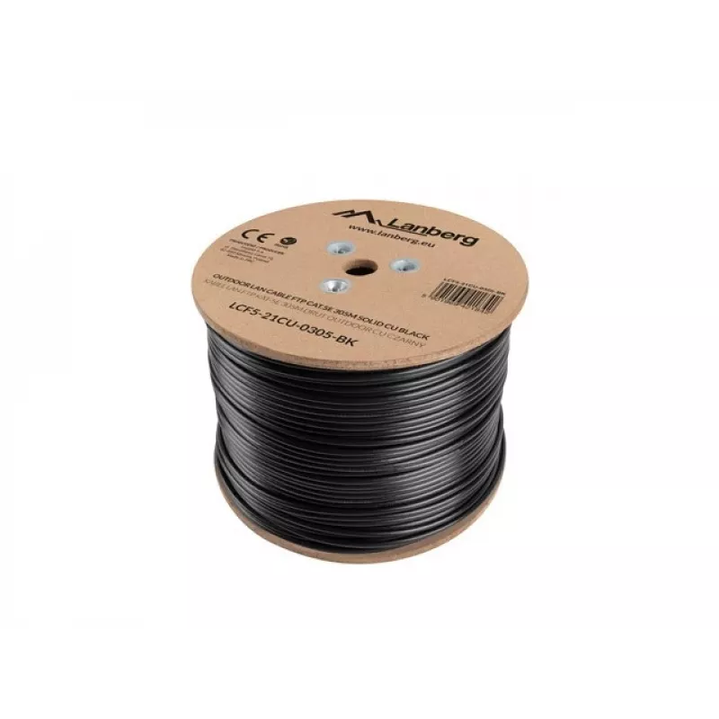 LANBERG Netzwerkkabel Cat5e LCF5-21CU-0305-BK, F/UTP Kupfer, 305 m, 24 AWG, PE-Mantel, schwarz