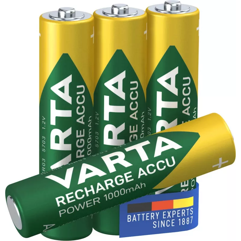 VARTA HR03 AAA Recharge Accu Leistung 1000 mAh 05703 Akkus 4 Stück Grün, Gelb