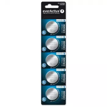 Button-/Knopfzellen-Lithiumbatterie everActive CR2450, 3 V, 5 mm Höhe — 5er-Pack