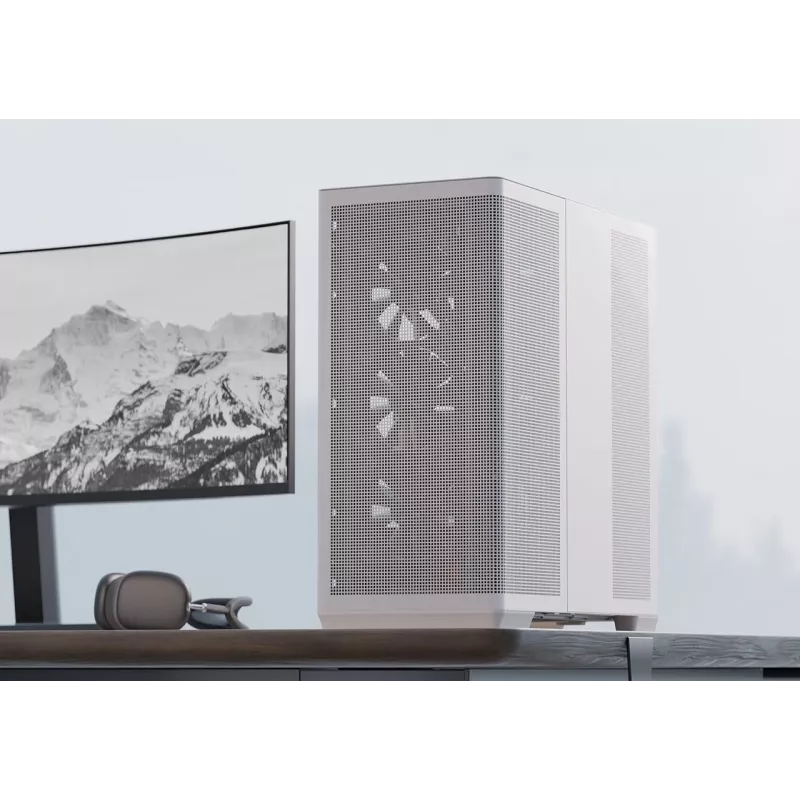APNX PC Midi Tower C1-R-WT-v1 — Weiß, unterstützt ATX/Micro-ATX/Mini-ITX, 3x 120 mm Frontlüfter vorinstalliert, 3x 3,5-Zoll + 3x 2,5-Zoll Schächte, USB 3.2 Gen1 x2