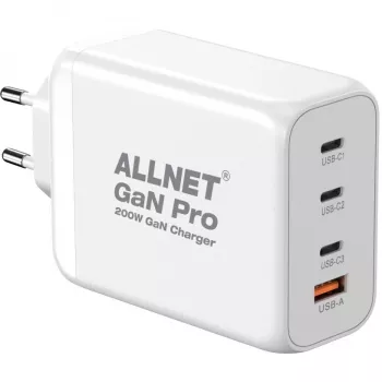 ALLNET Netzteil PSU-GaNPD-USB-1A3C-200W — 200W GaN USB-Ladegerät, 1× USB-A, 3× USB-C