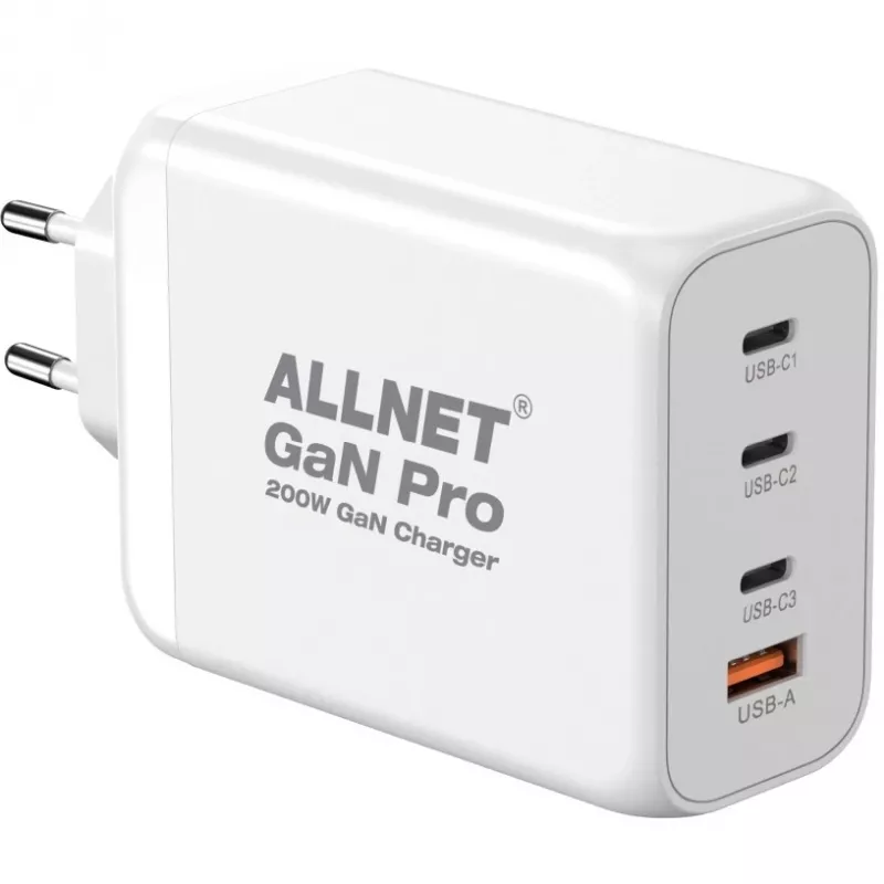 ALLNET Netzteil PSU-GaNPD-USB-1A3C-200W — 200W GaN USB-Ladegerät, 1× USB-A, 3× USB-C