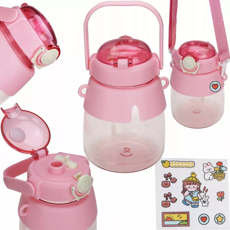 Trinkflasche Extralink Schulflasche mit Strohhalm und Trageband 1 L pink