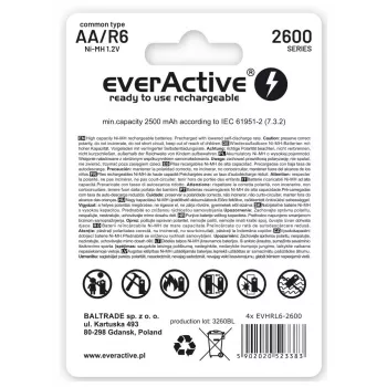 Wiederaufladbare Batterien R6 AA 2600mAh EverActive Professional Packungsinhalt 1x Blister