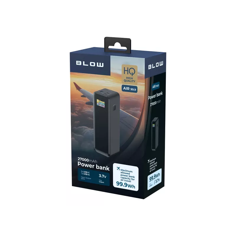 Powerbank BLOW AIR99.9 27000mAh PD 140W LCD — 2× USB‑C, 1× USB‑A, 27000 mAh, 140 W gesamt