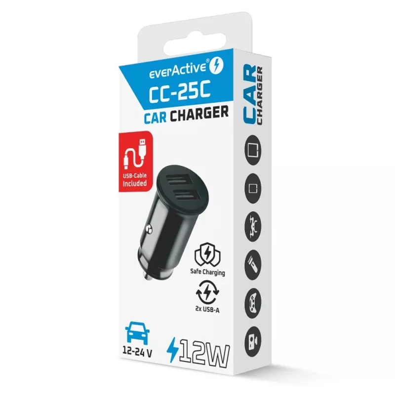 Auto-Ladegerät everActive CC-25C 2x USB-A + USB-C, 12W, Kfz-USB-Netzteil