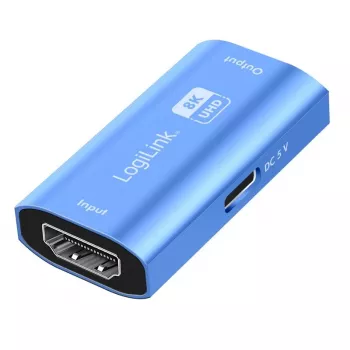 HDMI-Repeater, 20m, 8K 60Hz, HDCP 2.3, Alu, Blau