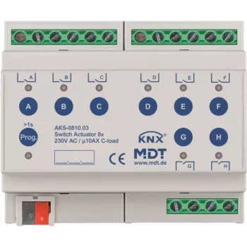 MDT AKS-0810.03 Schaltaktor 8-fach 6TE REG 10A 230VAC C-Last Standard 140µF (AKS-0810.03)