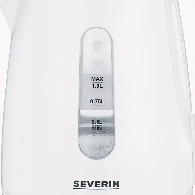 Elektrischer Wasserkocher SEVERIN 1 L 2200 W weiß – kabellos, 360° Basis, verdecktes Heizelement