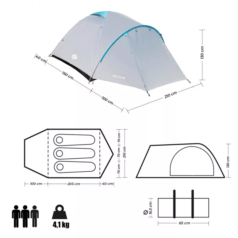 NILS CAMP ROCKER NC6013 3-Personen-Campingzelt