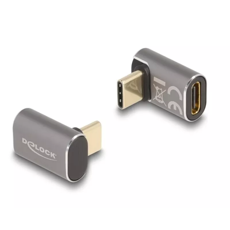 DeLOCK USB-Adapter 40 Gbit/s USB Type-C PD 3.0 100 W Stecker zu Buchse abgewinkelt 8K 60 Hz Metall