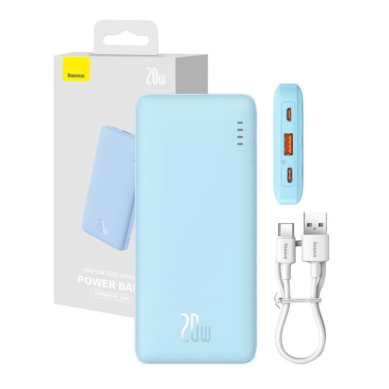Tragbare Powerbank Baseus Airpow 10000 mAh, 20W, LiPo, USB-C + USB-A, blau