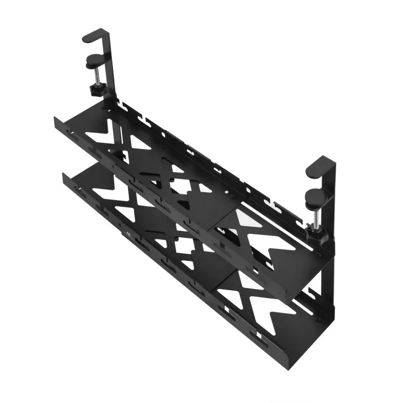 Kabelmanagement für den Schreibtisch MACLEAN MC-102 – zweistufige Untertisch-Ablage, max. Belastung 5 kg, maximale Länge 728 mm, schwarz