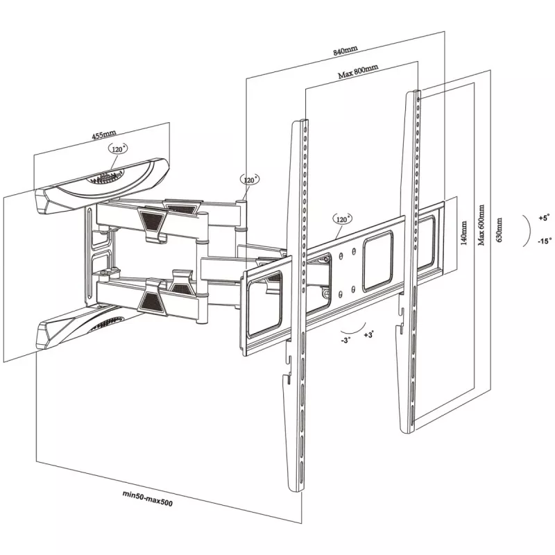TV-Wandhalterung MACLEAN MC-423 für 43–100-Zoll-Bildschirme, Tragfähigkeit 80 kg