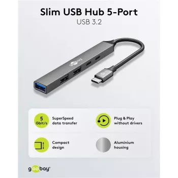 Goobay Slim 5-Port USB-Hub, USB-C™ auf USB-C™/USB-A, USB 3.2 (74460)