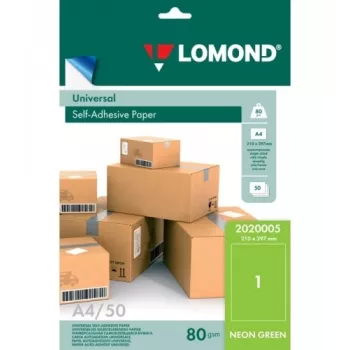 Lomond selbstklebende Papier-Etiketten Universal, 1/210x297, A4, 50 Blatt, Neongrün
