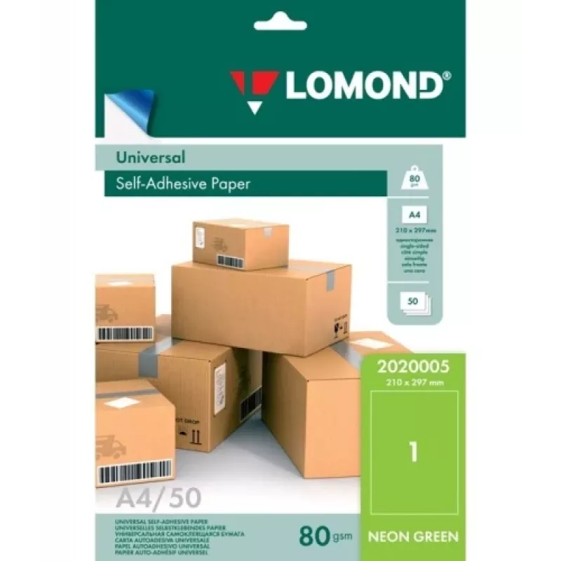 Lomond selbstklebende Papier-Etiketten Universal, 1/210x297, A4, 50 Blatt, Neongrün