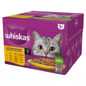 Nassfutter für Katzen Whiskas Poultry Feast 24×85 g — ausgewachsene Katzen, Geflügel (Truthahn), 24 Beutel
